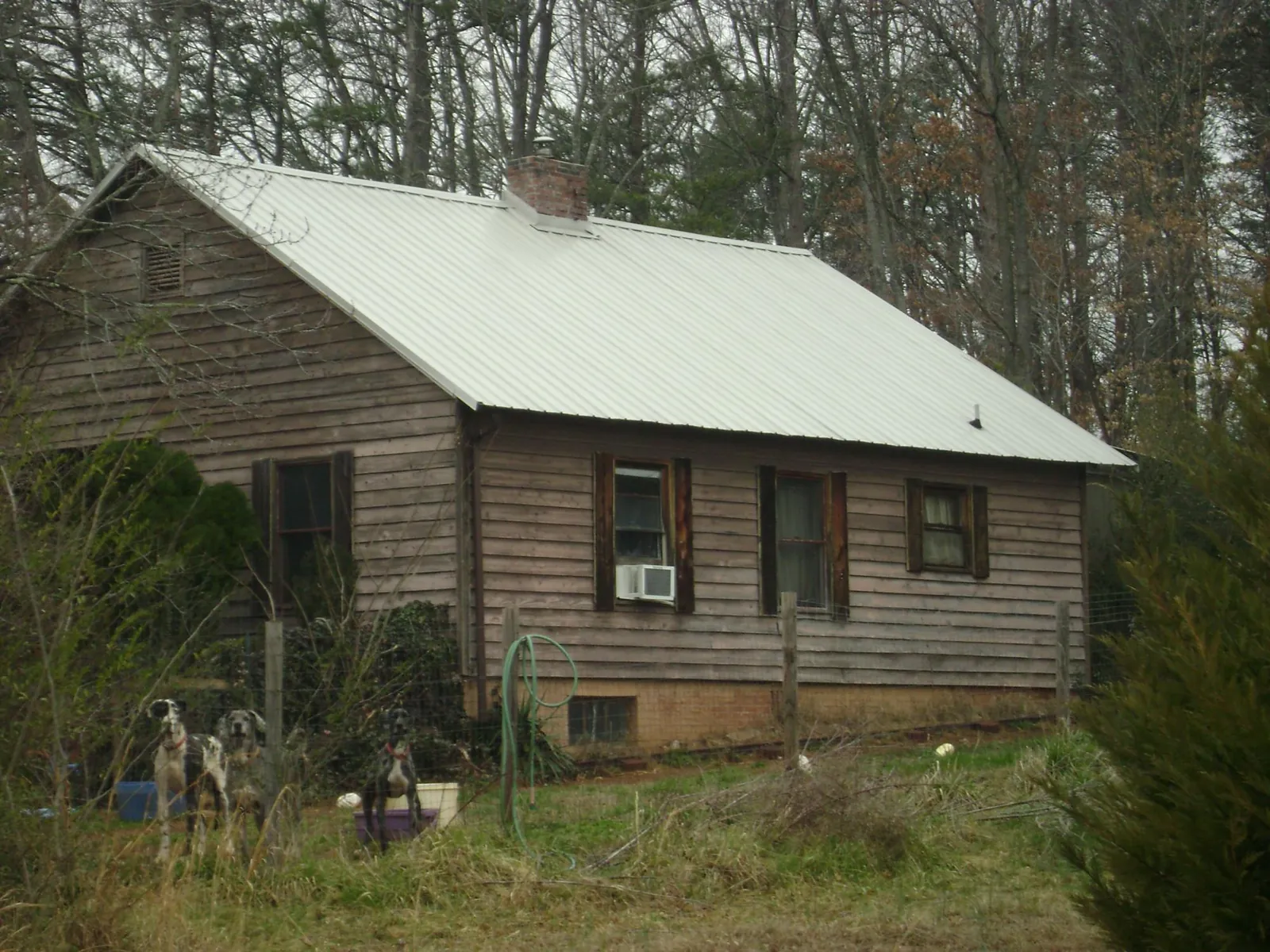 White metal roof on an old wood sided farmhouse, from a Metal Roof Installation job in Corunna